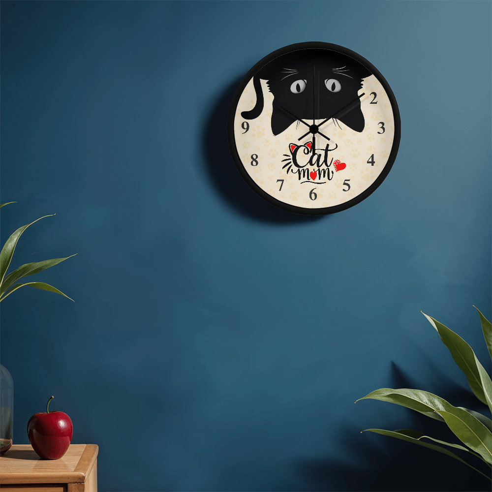 Cat Mom Wooden Frame Clock