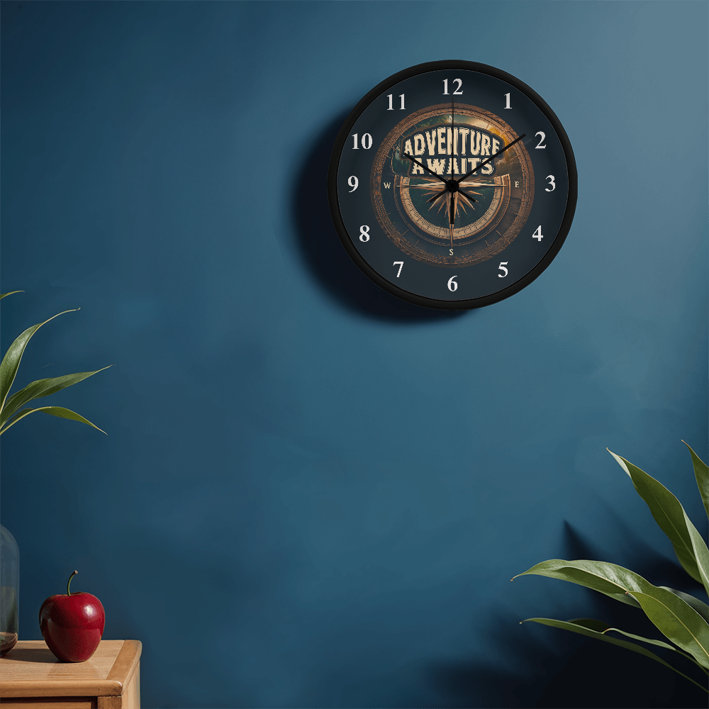 Adventure Awaits Compass Wooden Frame Clock