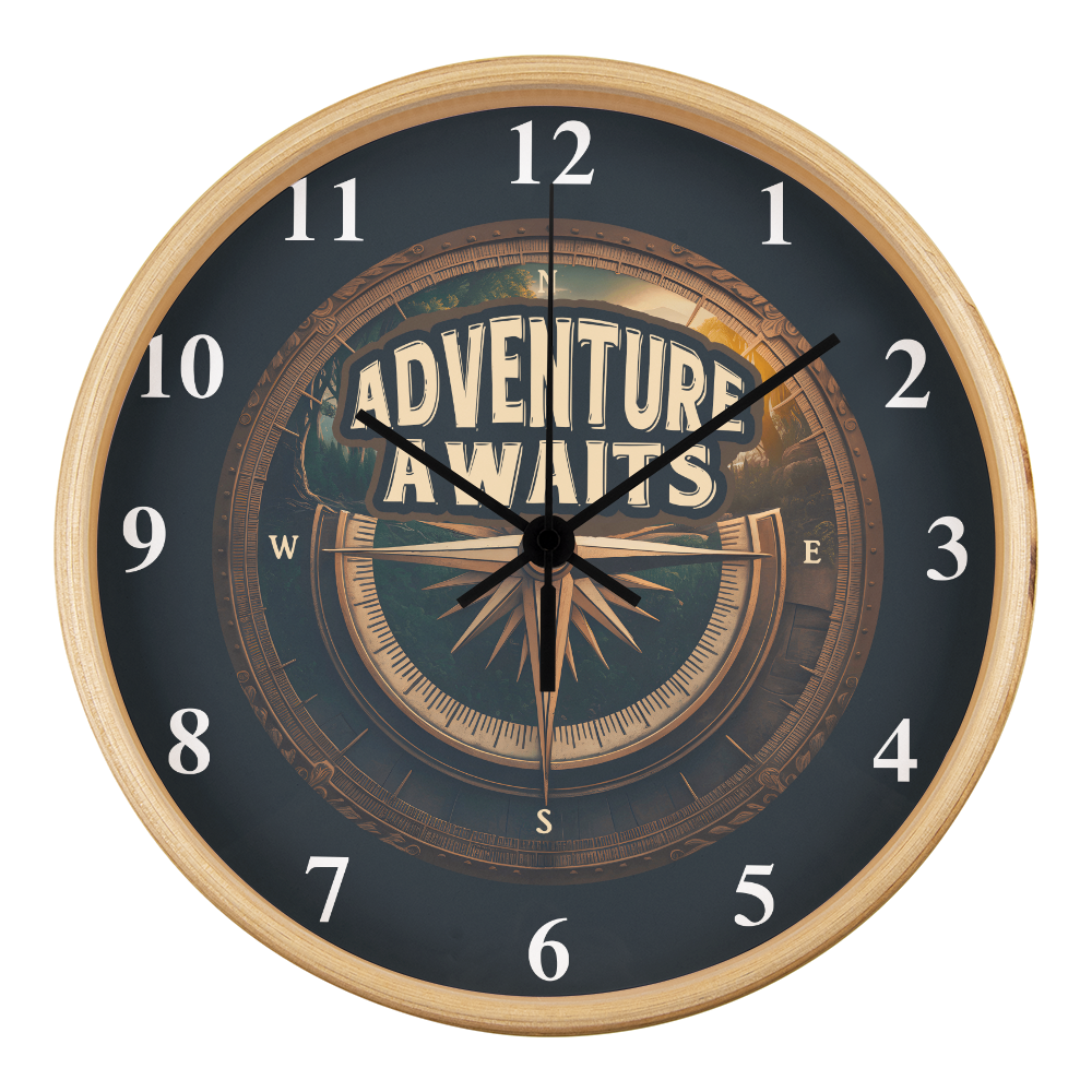 Adventure Awaits Compass Wooden Frame Clock