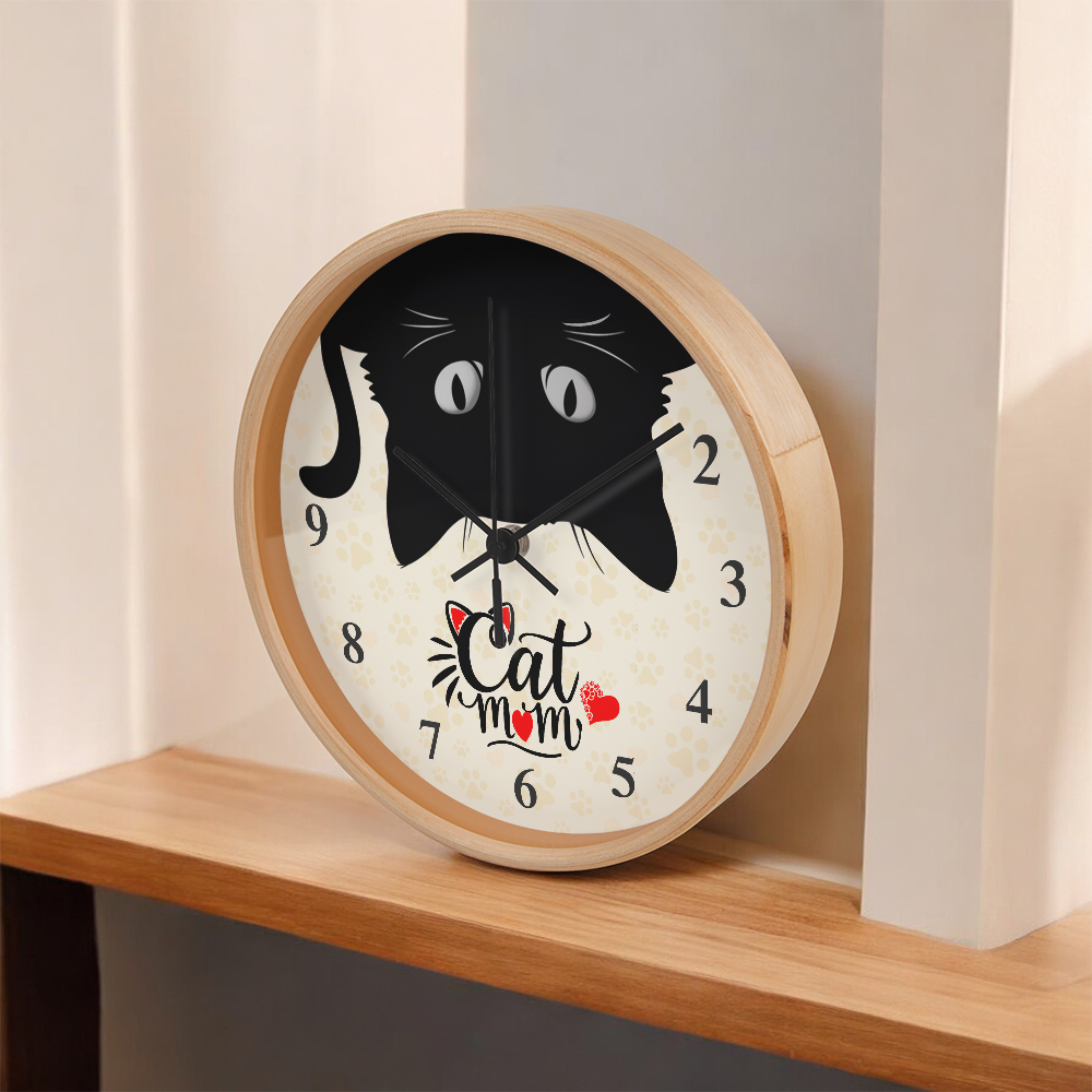 Cat Mom Wooden Frame Clock