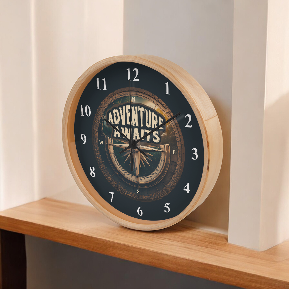 Adventure Awaits Compass Wooden Frame Clock