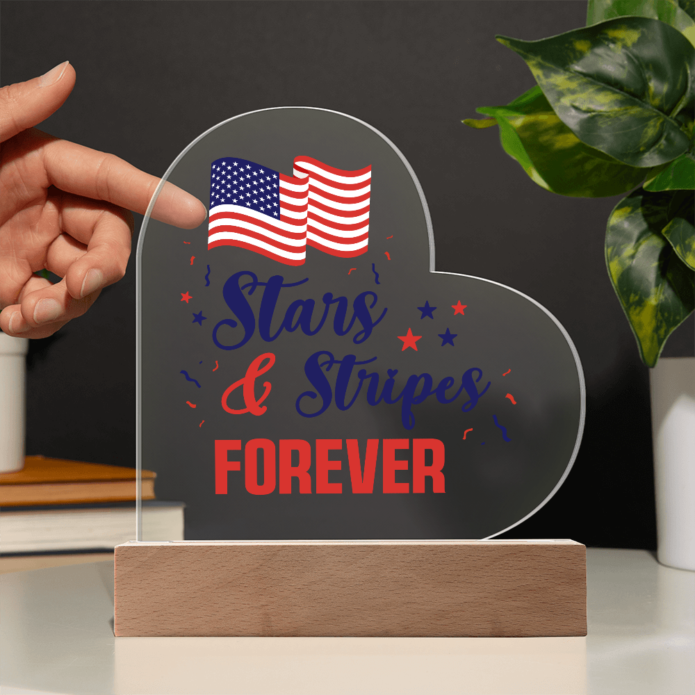 Stars And Stripes Forever Acrylic Heart Plaque - Patriotic Home Decor Gift
