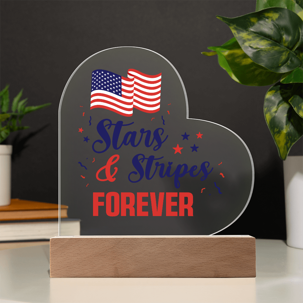 Stars And Stripes Forever Acrylic Heart Plaque - Patriotic Home Decor Gift