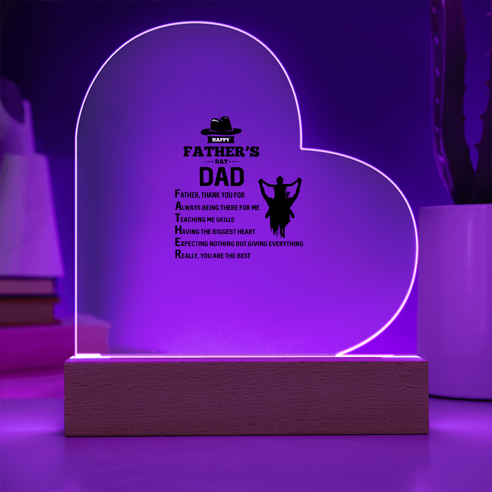 Father's Dad Thank You Acrylic Heart Plaque - Father's Day Gift for Dad