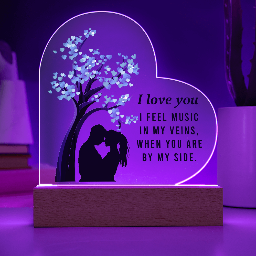 I Love You I Feel Music In My Veins Acrylic Heart Plaque - Romantic Gift for Partner