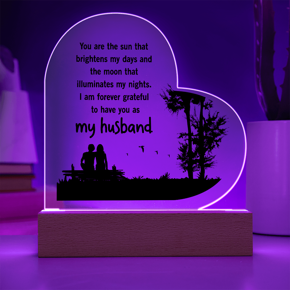 You Are The Sun That Brightens My Days Acrylic Heart Plaque - Gift for Husband