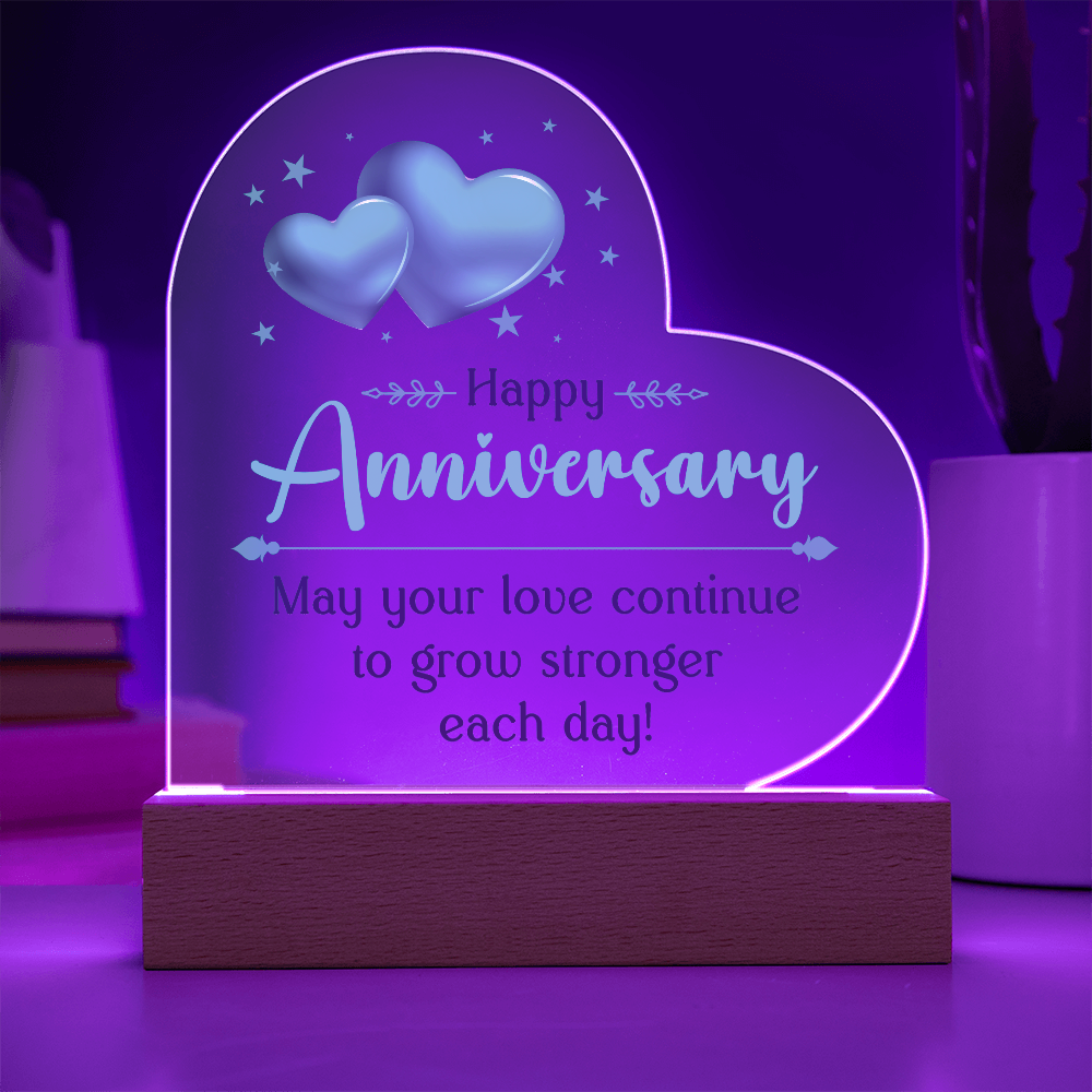 May Your Love Continue To Grow Stronger Each Day Acrylic Heart Plaque - Anniversary Gift for Partner