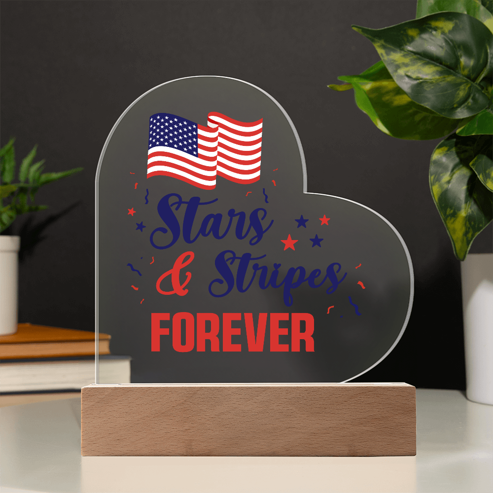 Stars And Stripes Forever Acrylic Heart Plaque - Patriotic Home Decor Gift