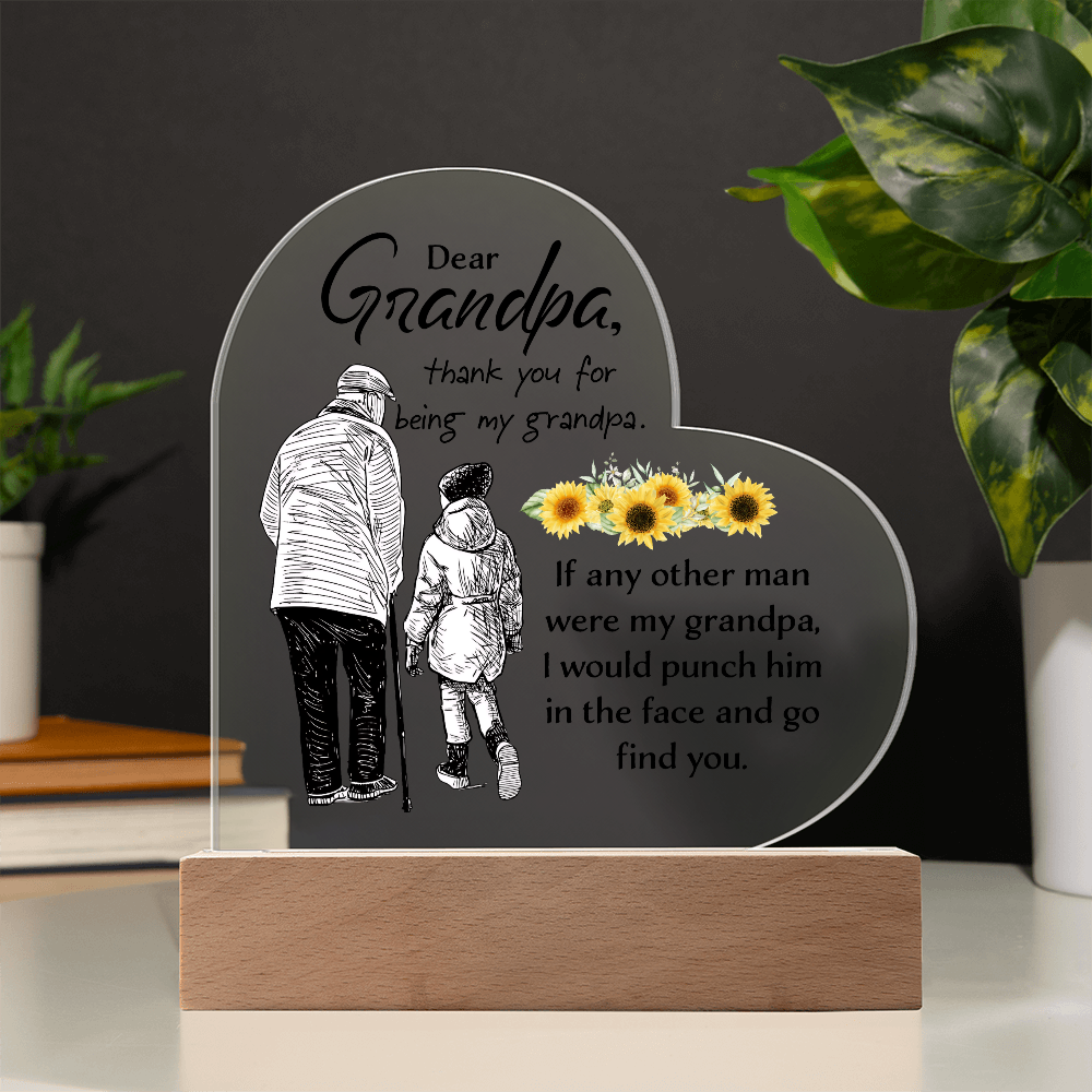 Dear Grandpa Thank You For Being My Grandpa Acrylic Heart Plaque - Father's Day Gift for Dad