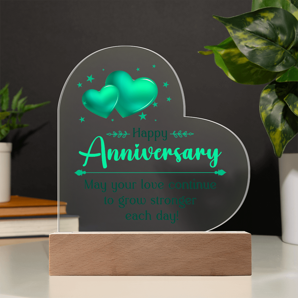 May Your Love Continue To Grow Stronger Each Day Acrylic Heart Plaque - Anniversary Gift for Partner