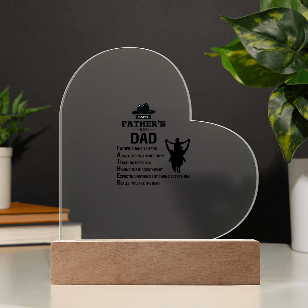 Father's Dad Thank You Acrylic Heart Plaque - Father's Day Gift for Dad