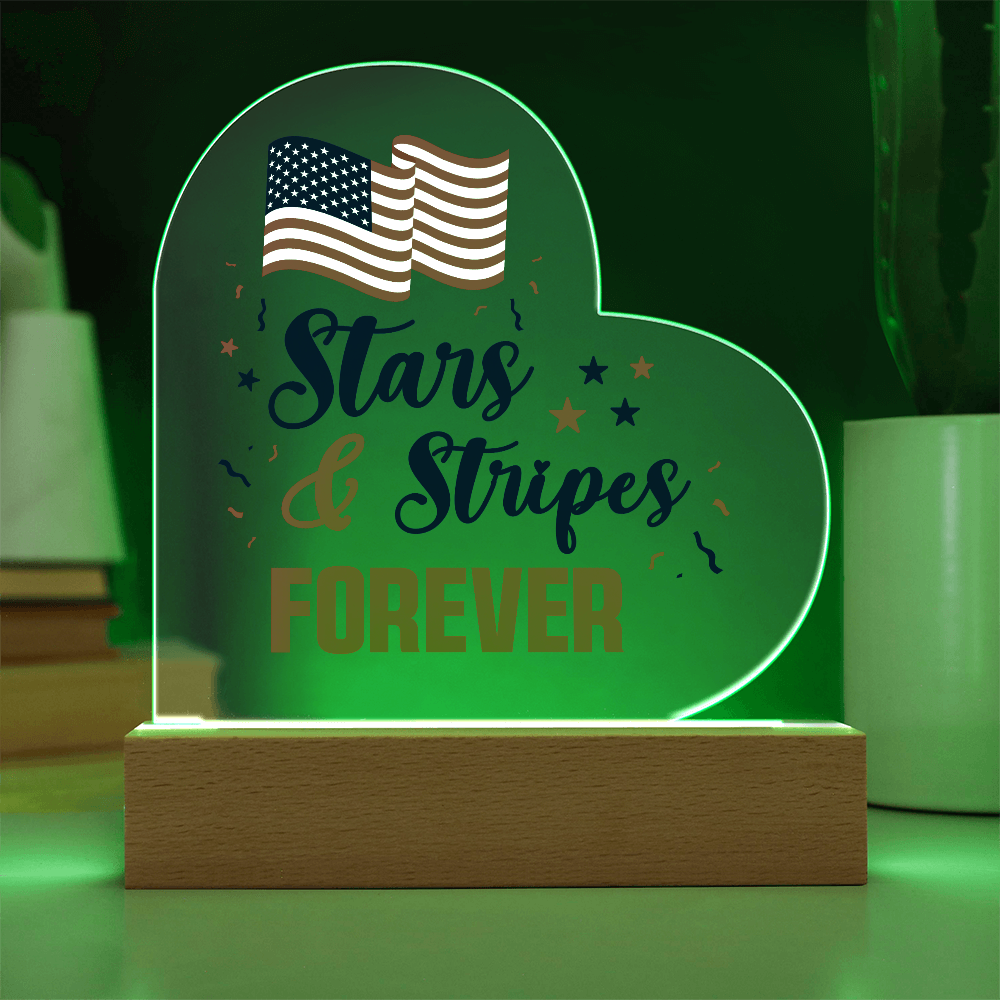 Stars And Stripes Forever Acrylic Heart Plaque - Patriotic Home Decor Gift