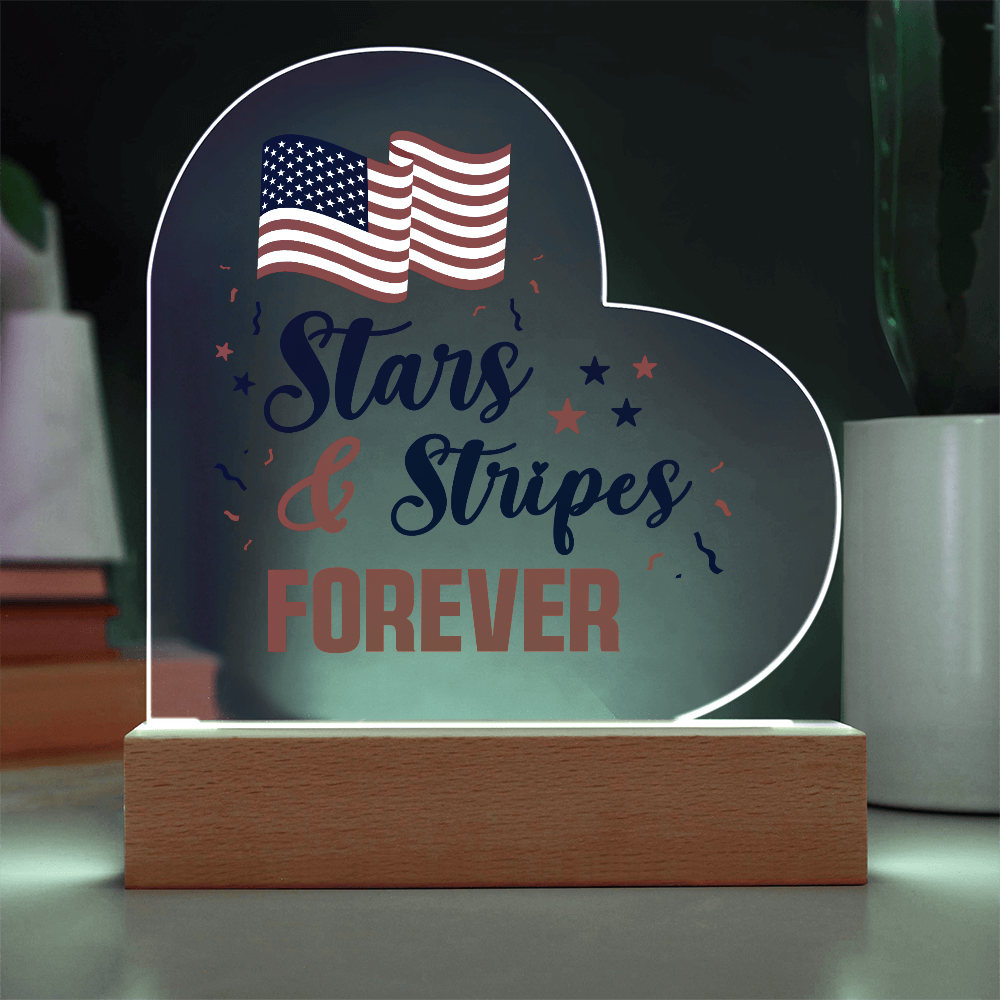 Stars And Stripes Forever Acrylic Heart Plaque - Patriotic Home Decor Gift