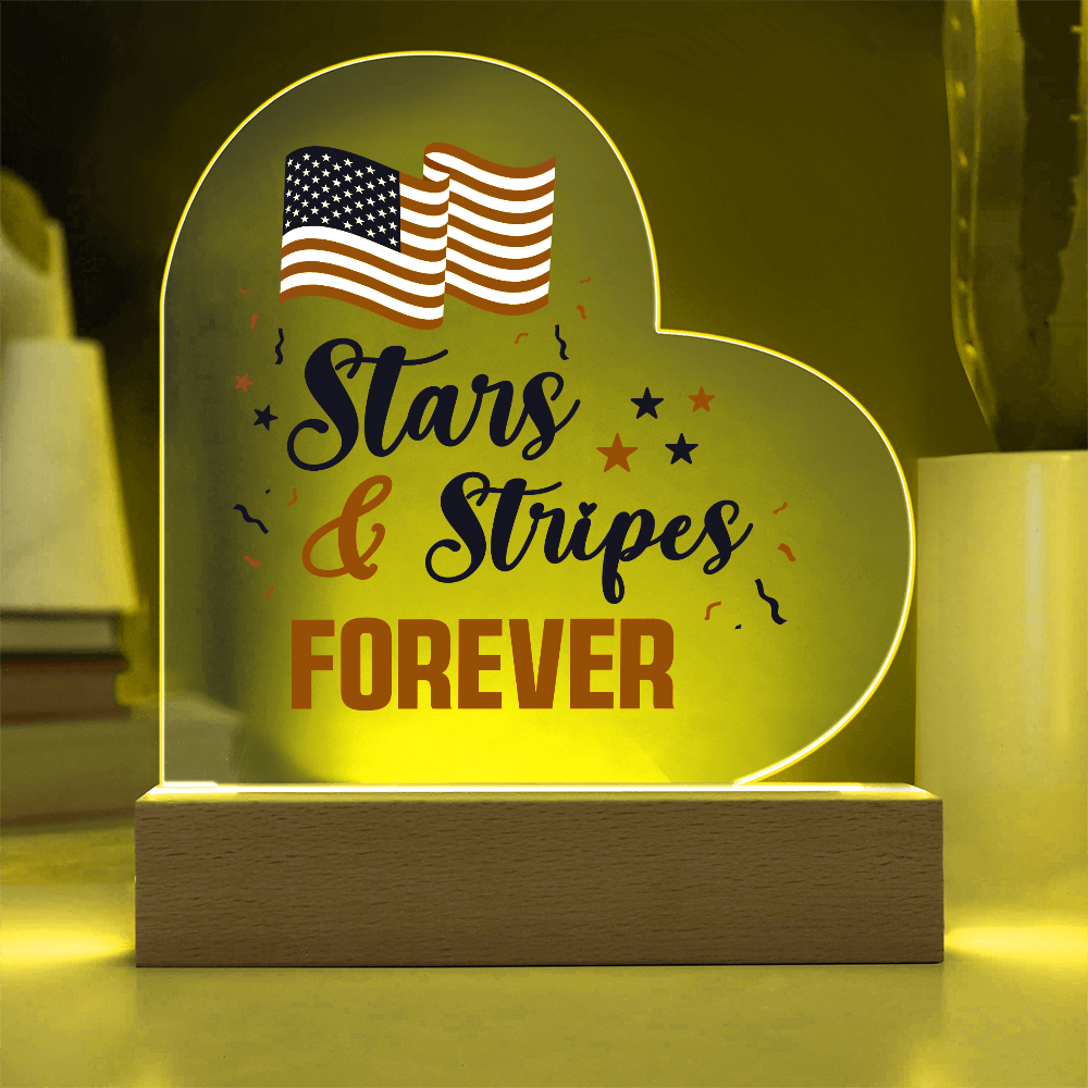 Stars And Stripes Forever Acrylic Heart Plaque - Patriotic Home Decor Gift