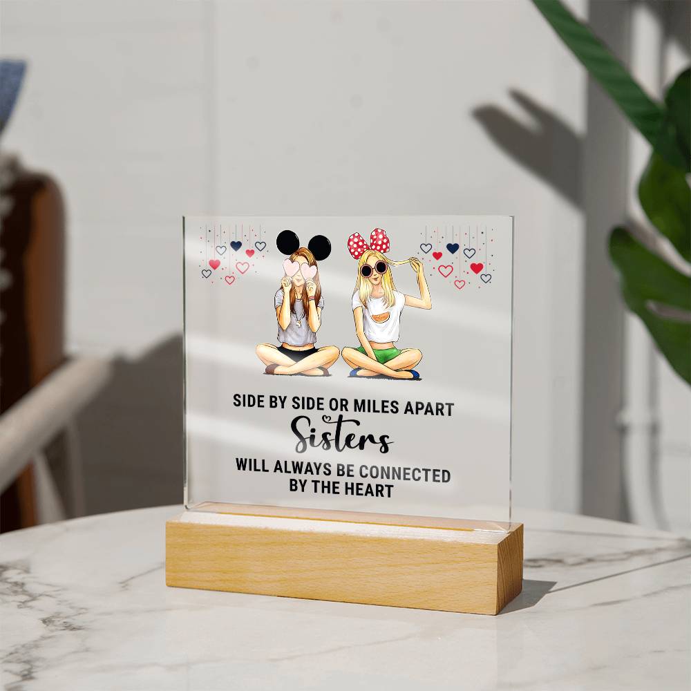 Sisters Side By Side Or Miles Apart Acrylic Square Plaque - Anniversary Gift