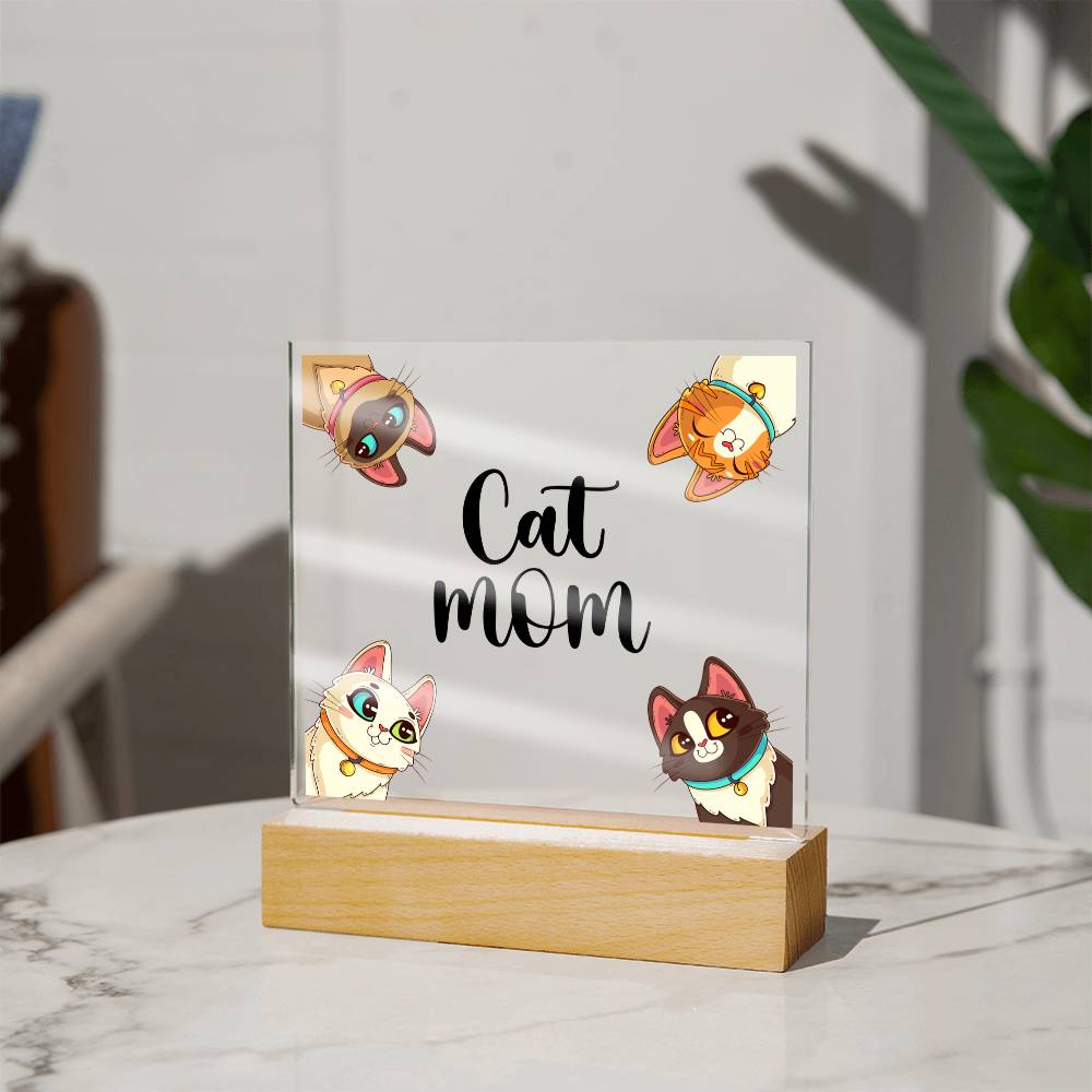 Cat Mom Acrylic Square Plaque - Gift for Cat Lovers, Cat Mom Gift