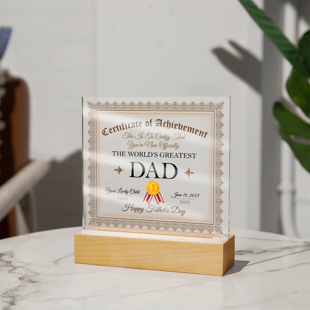 World's Greatest Dad Acrylic Square Plaque, Father's Day Gift