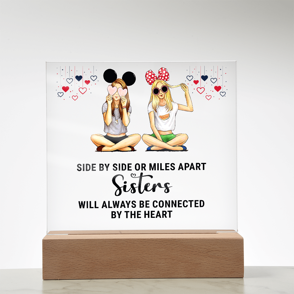 Sisters Side By Side Or Miles Apart Acrylic Square Plaque - Anniversary Gift