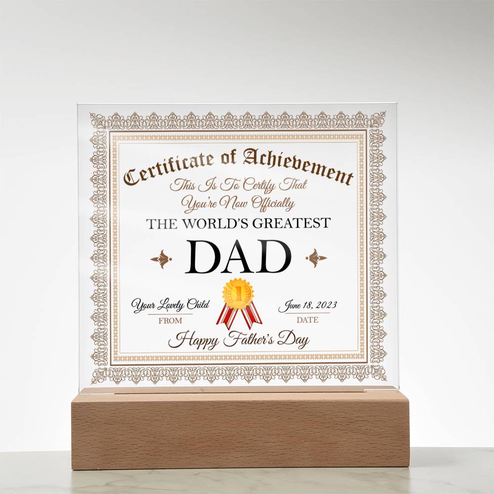 World's Greatest Dad Acrylic Square Plaque, Father's Day Gift