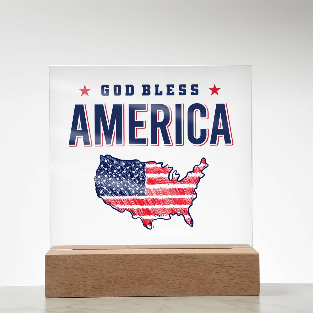 God Bless America Acrylic Square Plaque - Patriotic Home Decor Gift