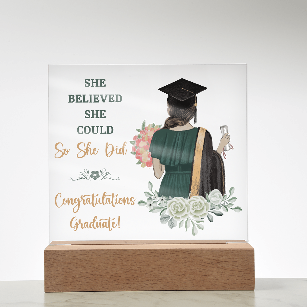She Believed She Could So She Did Acrylic Square Plaque - Graduation Gift