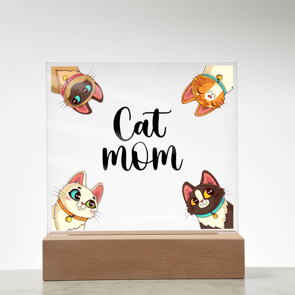 Cat Mom Acrylic Square Plaque - Gift for Cat Lovers, Cat Mom Gift
