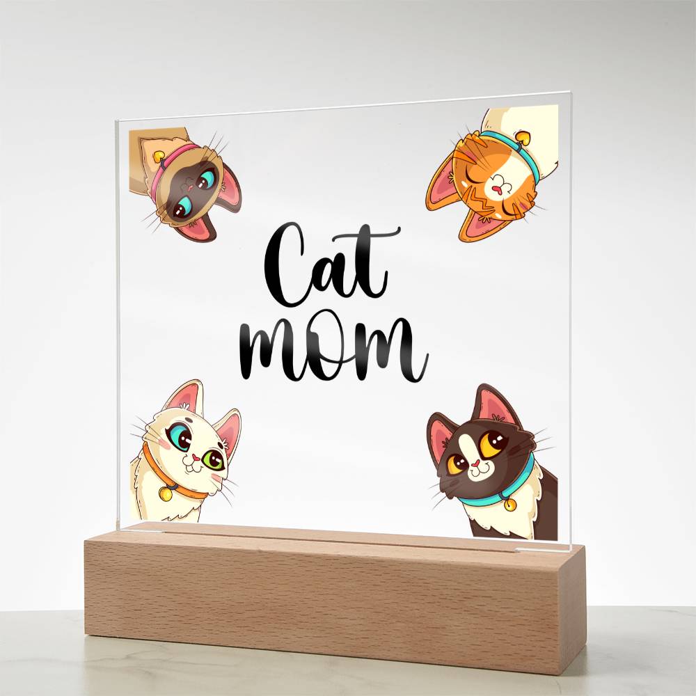 Cat Mom Acrylic Square Plaque - Gift for Cat Lovers, Cat Mom Gift