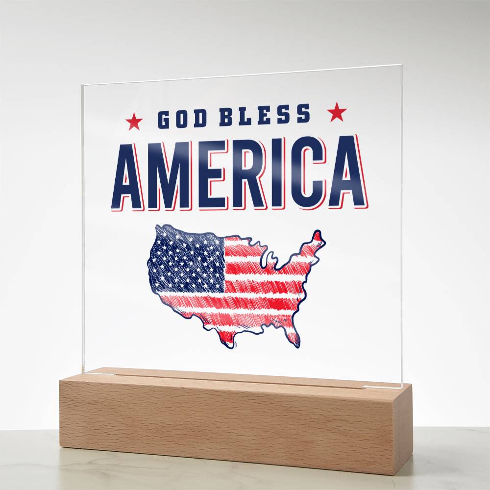God Bless America Acrylic Square Plaque - Patriotic Home Decor Gift