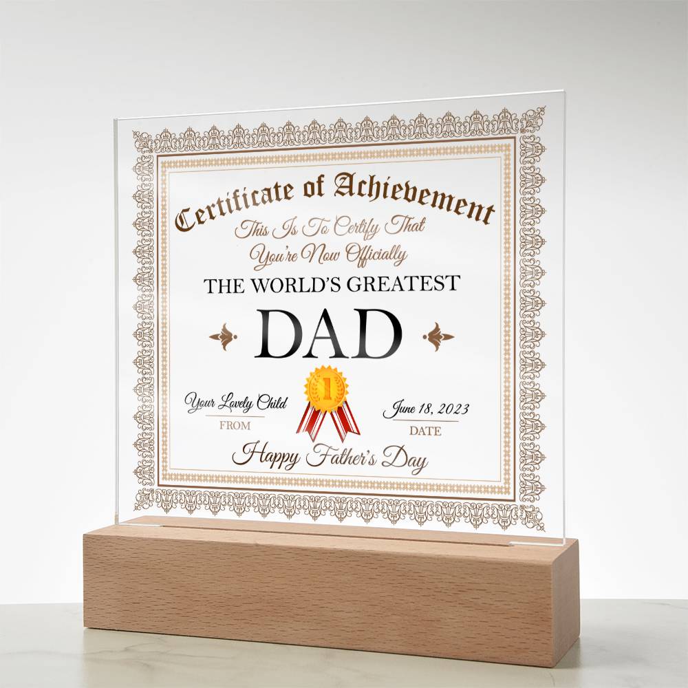 World's Greatest Dad Acrylic Square Plaque, Father's Day Gift