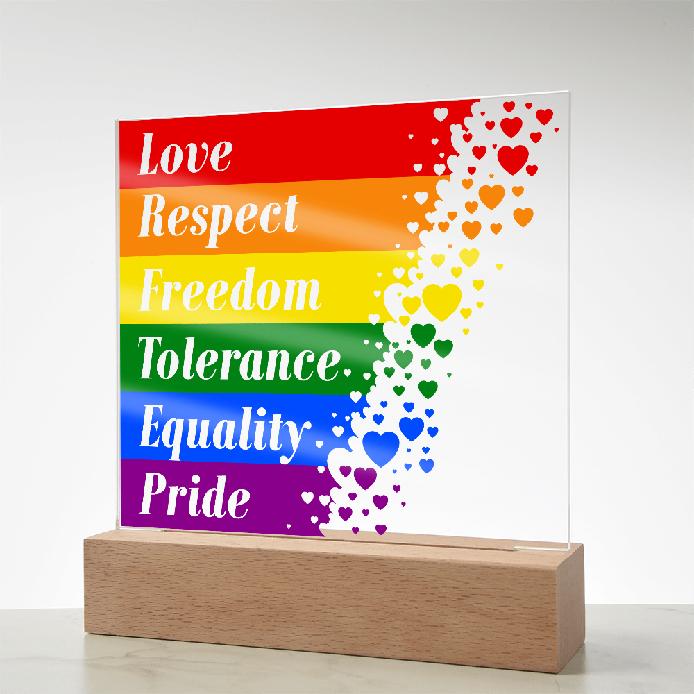 Love Respect Freedom Tolerance Equality Pride Acrylic Square Plaque - Pride Gift