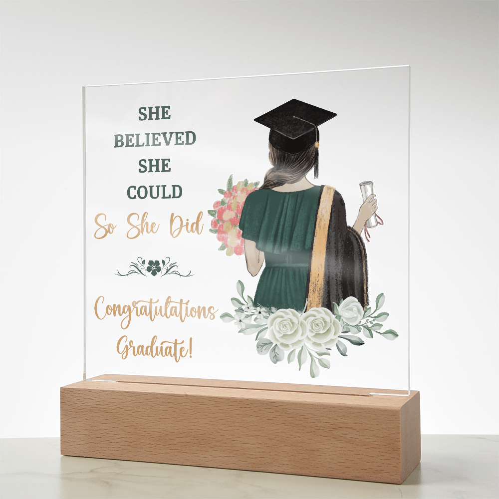 She Believed She Could So She Did Acrylic Square Plaque - Graduation Gift