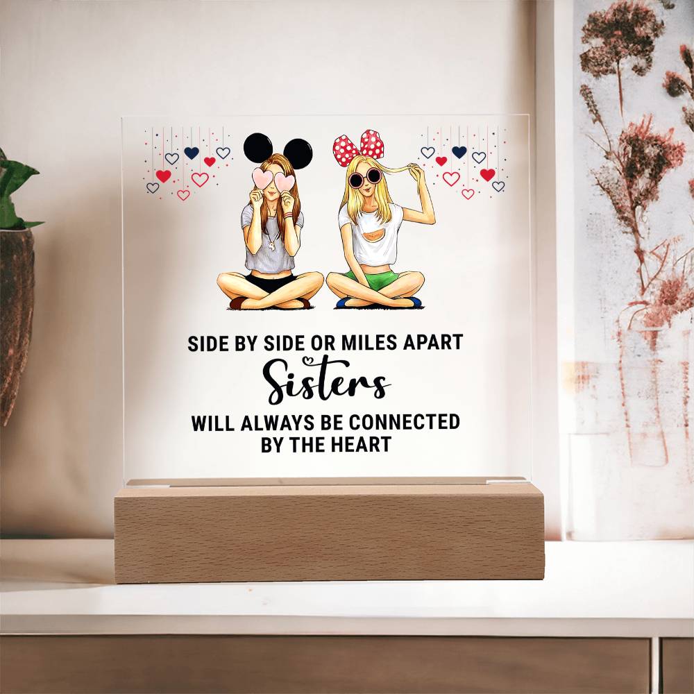 Sisters Side By Side Or Miles Apart Acrylic Square Plaque - Anniversary Gift
