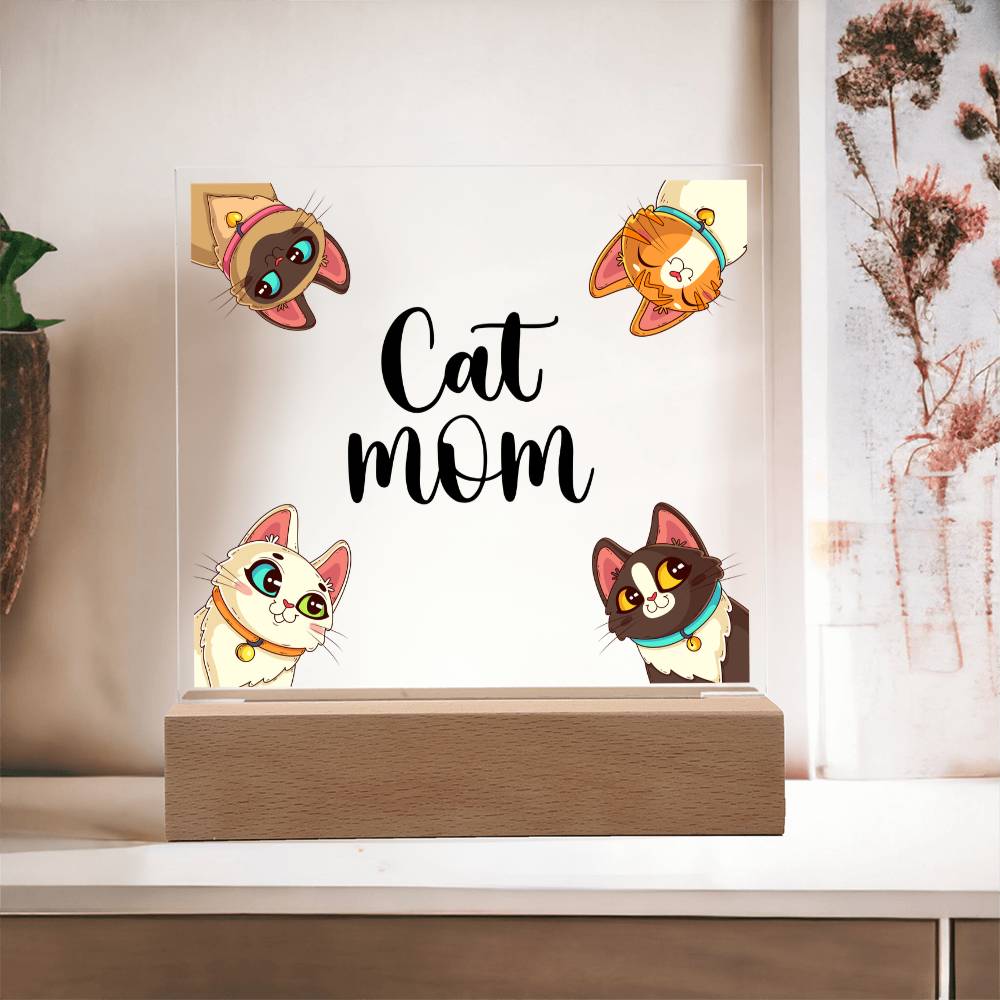 Cat Mom Acrylic Square Plaque - Gift for Cat Lovers, Cat Mom Gift
