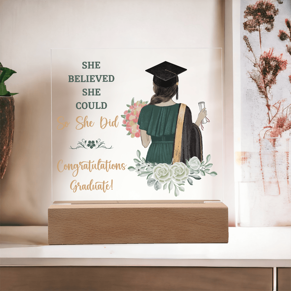 She Believed She Could So She Did Acrylic Square Plaque - Graduation Gift