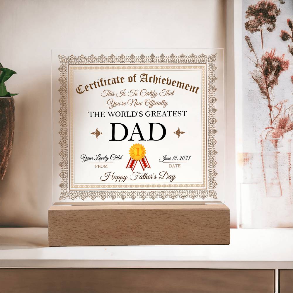 World's Greatest Dad Acrylic Square Plaque, Father's Day Gift