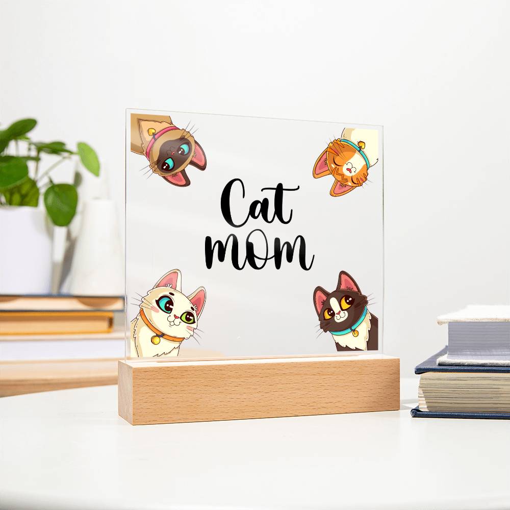 Cat Mom Acrylic Square Plaque - Gift for Cat Lovers, Cat Mom Gift