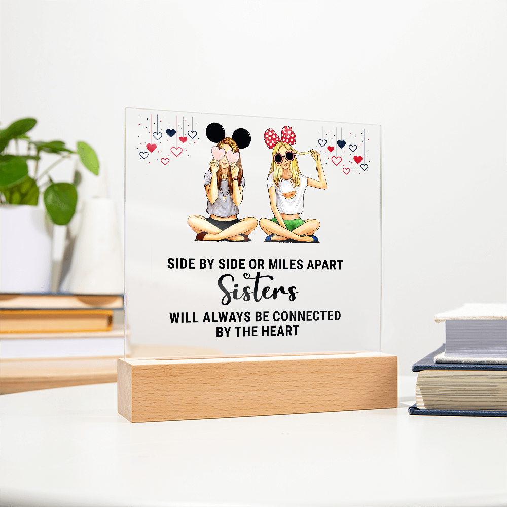 Sisters Side By Side Or Miles Apart Acrylic Square Plaque - Anniversary Gift
