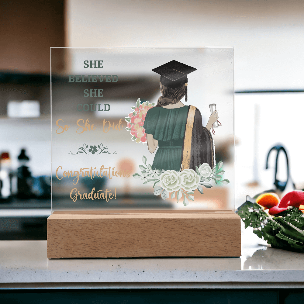 She Believed She Could So She Did Acrylic Square Plaque - Graduation Gift