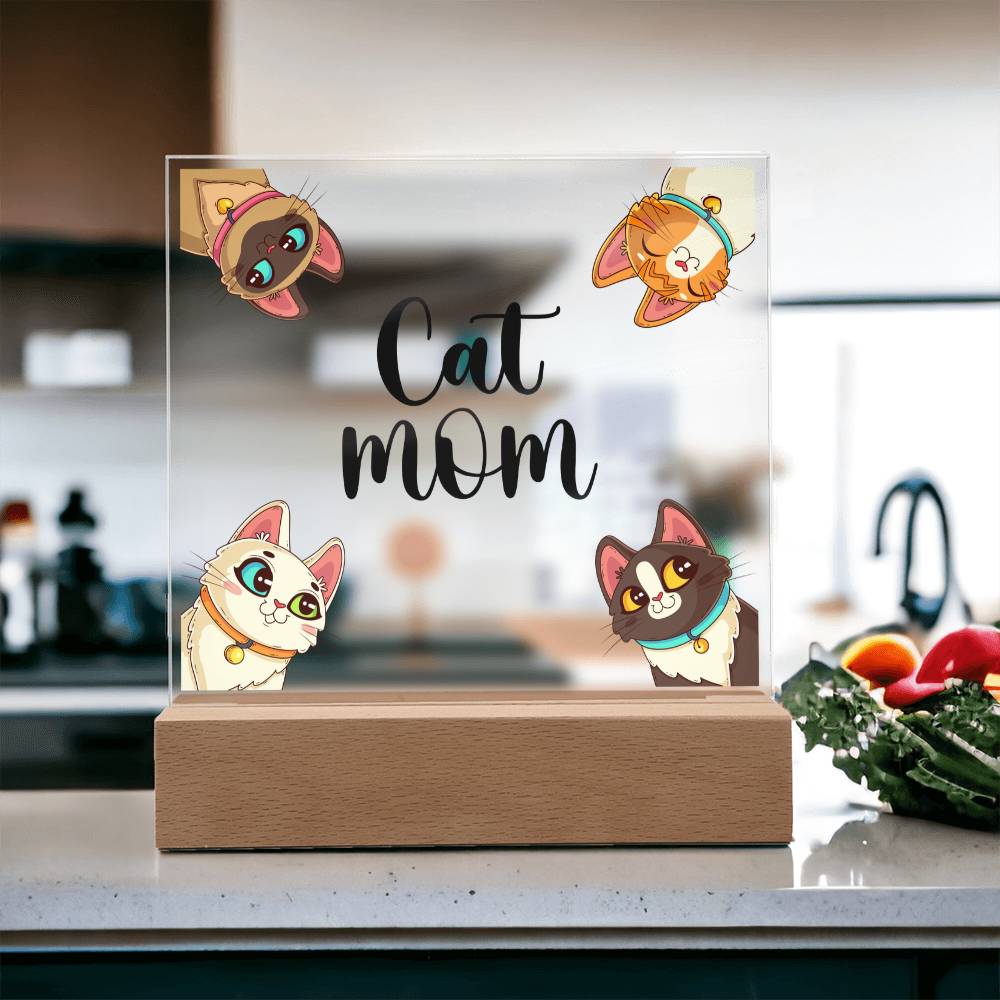Cat Mom Acrylic Square Plaque - Gift for Cat Lovers, Cat Mom Gift