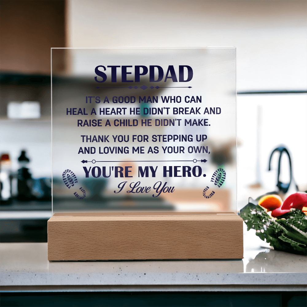 Heal A Heart He Didn't Break Acrylic Square Plaque - Father's Day Gift for Bonus Dad