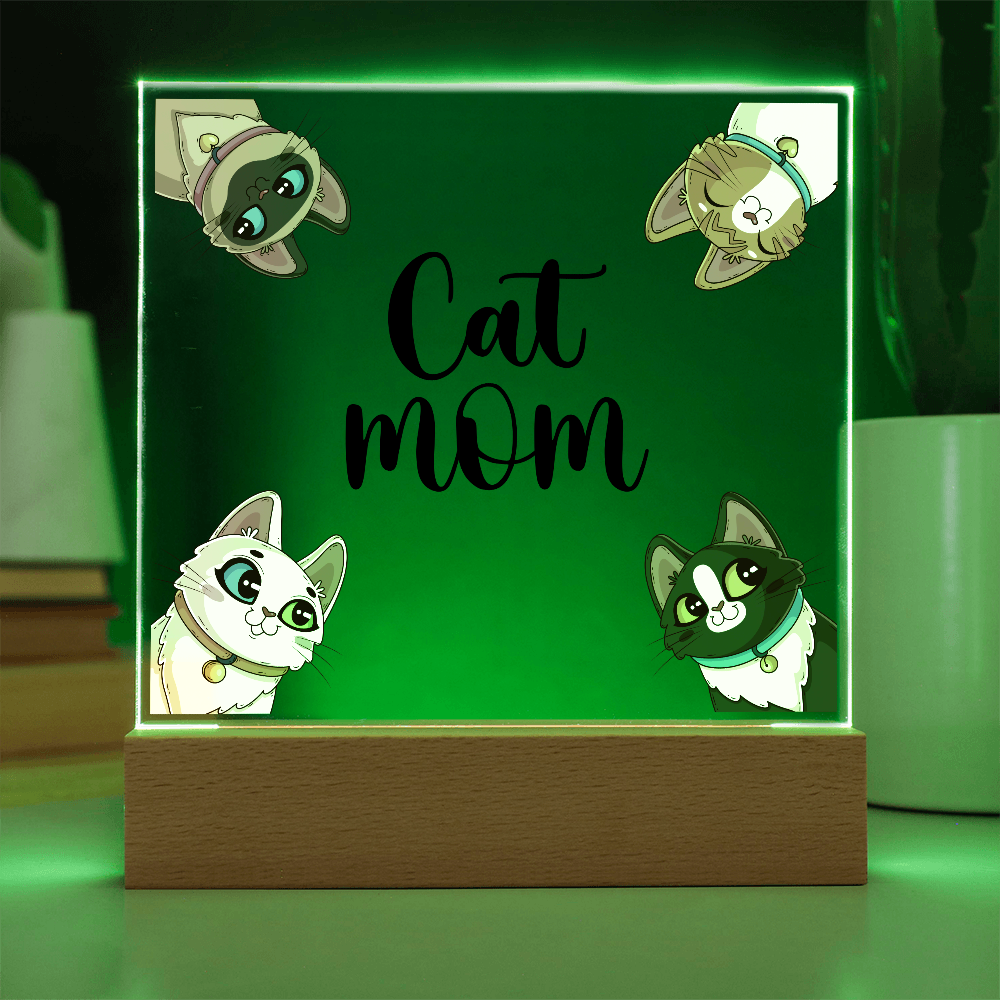Cat Mom Acrylic Square Plaque - Gift for Cat Lovers, Cat Mom Gift