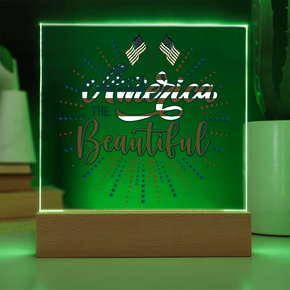 America The Beautiful Acrylic Square Plaque - Patriotic Home Decor Gift