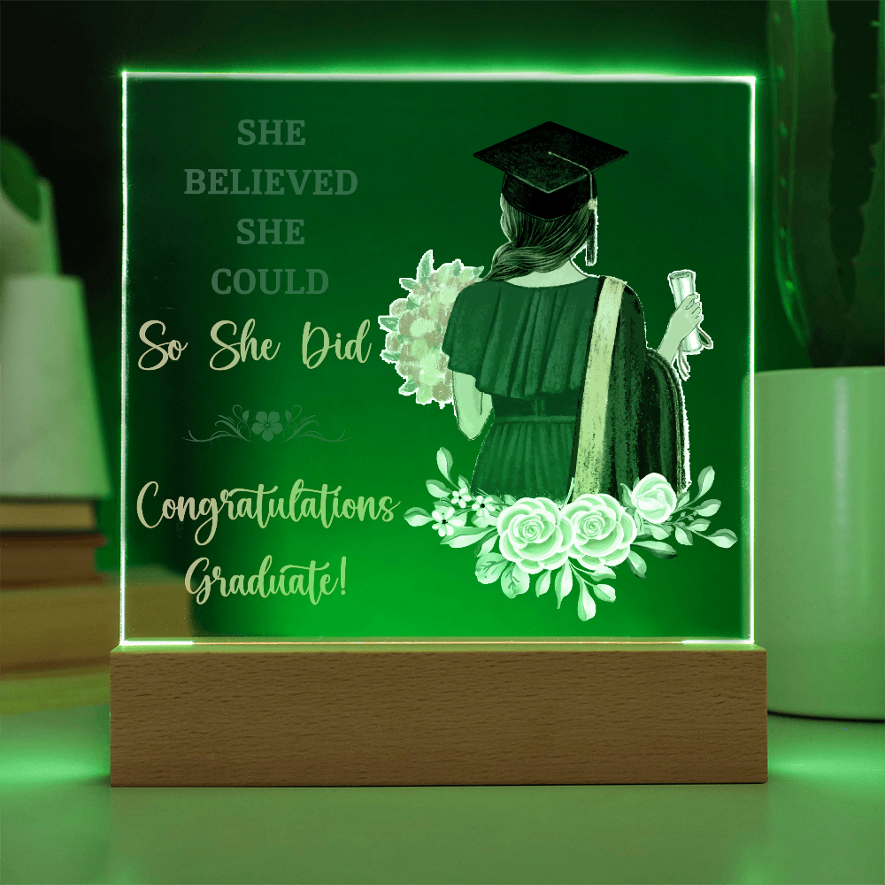 She Believed She Could So She Did Acrylic Square Plaque - Graduation Gift