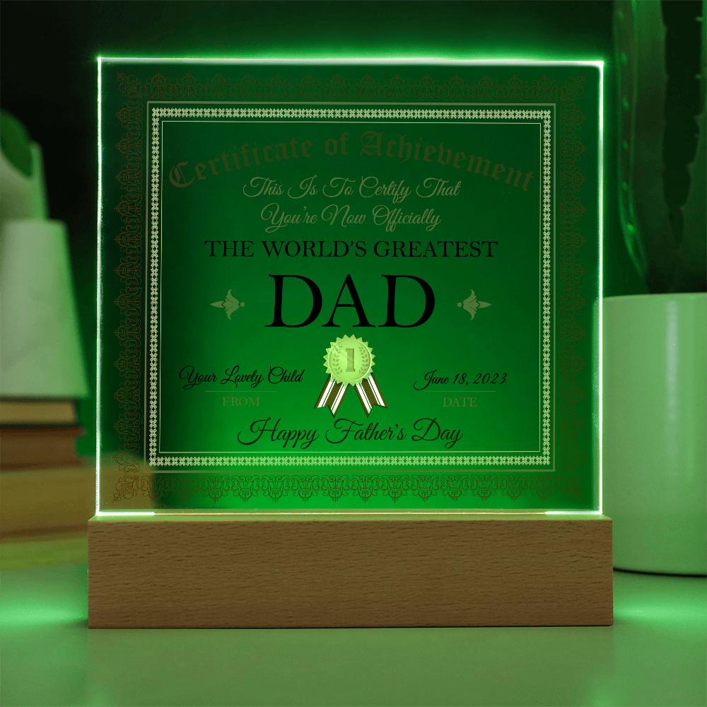 World's Greatest Dad Acrylic Square Plaque, Father's Day Gift