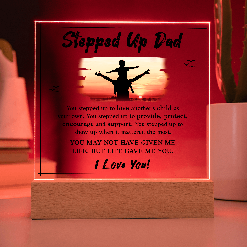 Stepped Up Dad Acrylic Square Plaque - Father's Day Gift for Bonus Dad