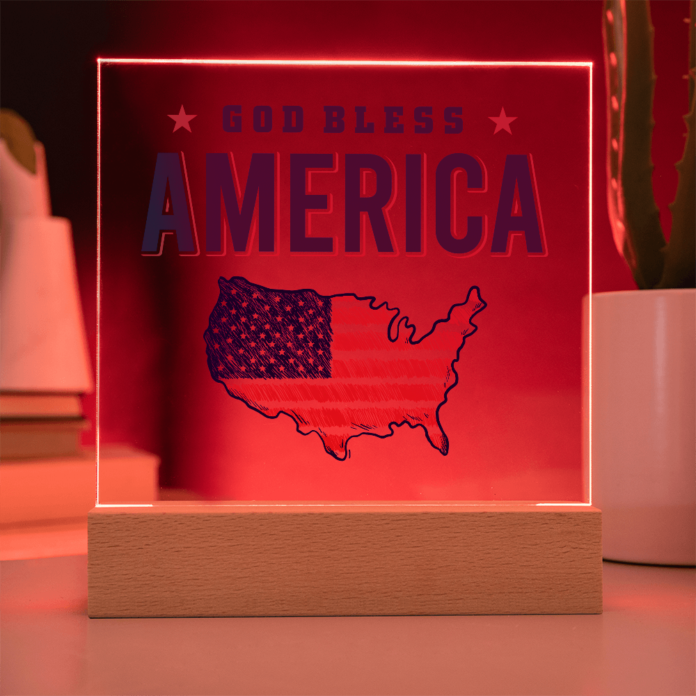 God Bless America Acrylic Square Plaque - Patriotic Home Decor Gift