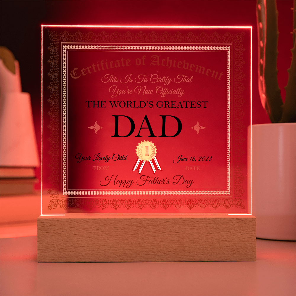 World's Greatest Dad Acrylic Square Plaque, Father's Day Gift