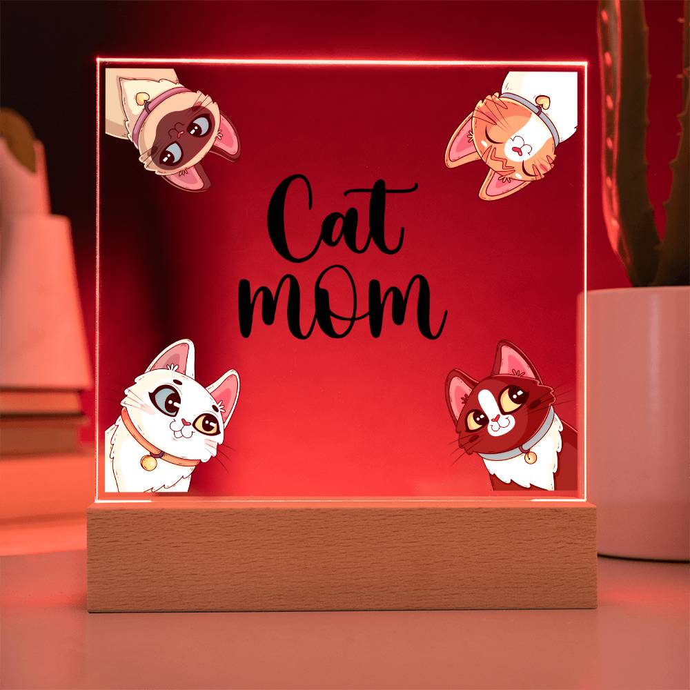Cat Mom Acrylic Square Plaque - Gift for Cat Lovers, Cat Mom Gift