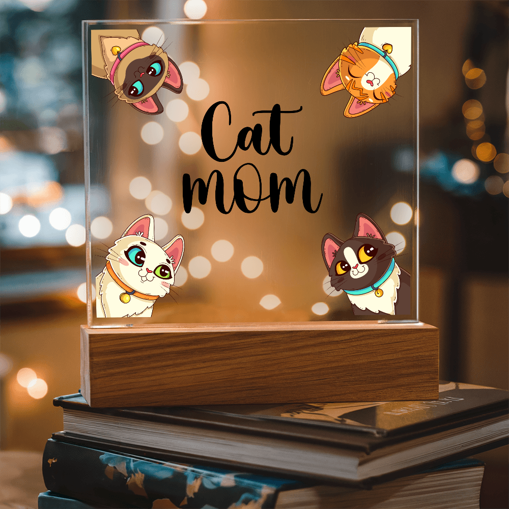 Cat Mom Acrylic Square Plaque - Gift for Cat Lovers, Cat Mom Gift