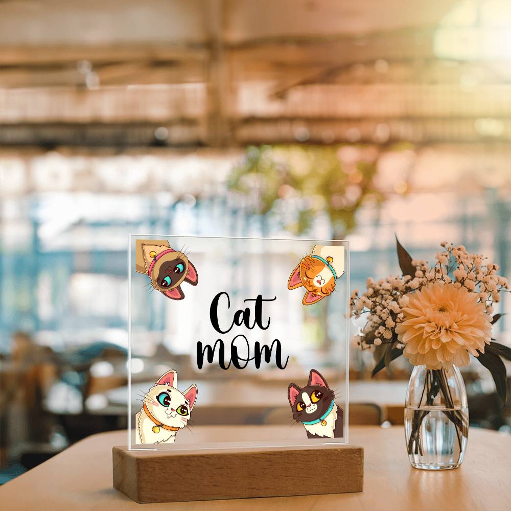 Cat Mom Acrylic Square Plaque - Gift for Cat Lovers, Cat Mom Gift